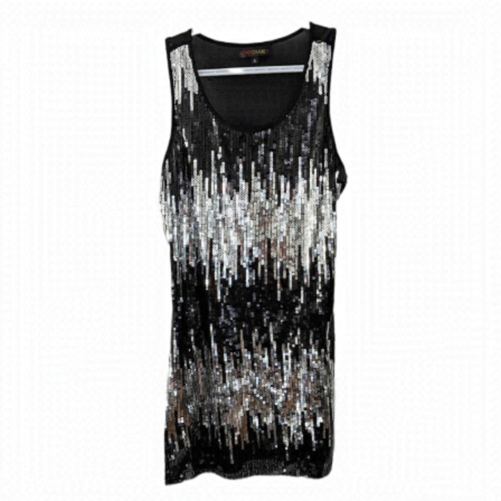 Black and white gradient  sequin top camisole tank top Medium @C